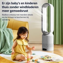 Pelor Bladloze Torenventilator - Luchtreinigende Luchtcirculatie - 8 Snelheden met Afstandsbediening - 90° Oscillatie - Goud — thumbnail 4
