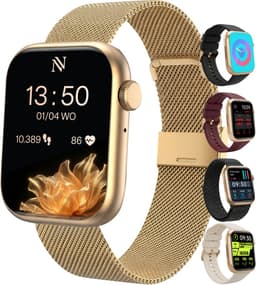 Nuvance Smartwatch Dames - Stappenteller Horloge Dames - Hartslagmeter - Sporthorloge - Geschikt voor iOS/Android - Incl. 5 Bandjes - Goud — thumbnail 1