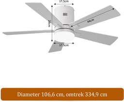 2-in-1 Plafondventilator, LED-Plafondventilator, 3 Instelbare Kleuren, 6 Snelheden, 5 Bladen, Timerfunctie, Geschikt voor Zowel Winter als Zomer, Ideaal voor Meer Comfort (Wit, 107 cm) — thumbnail 1