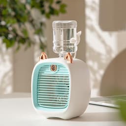 KZQ Blauwe Oplaadbare 3-In-1 Usb Tafelventilator Met Luchtkoeling, Luchtbevochtiger En Led Nachtlampje Voor Kantoor En Slaapkamer — thumbnail 4