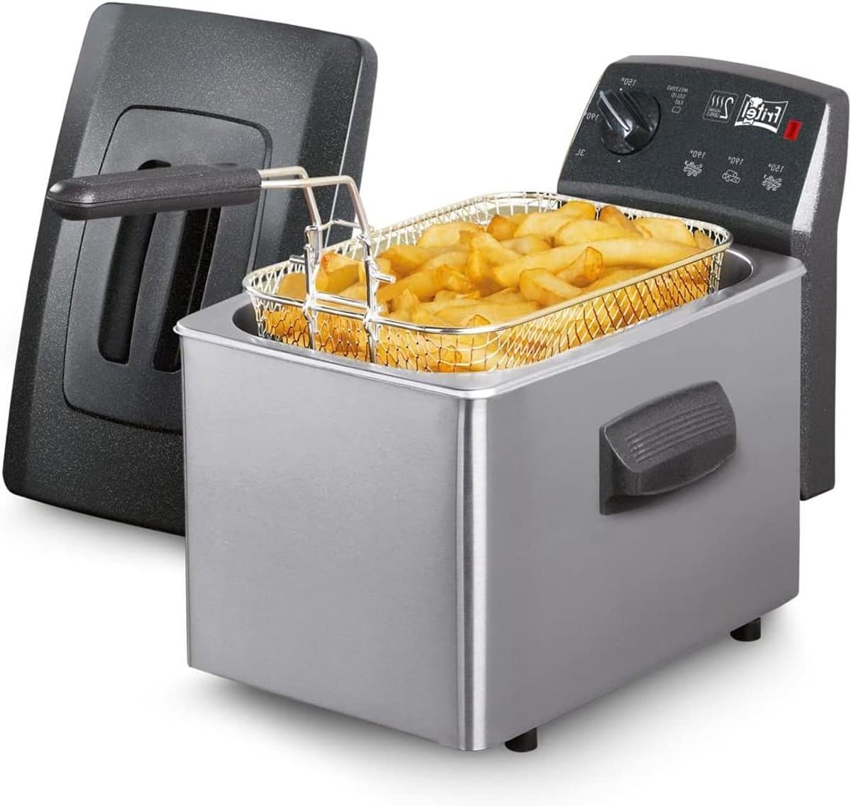 Friteuse met Dubbele Weerstand - Frituurpan Snel - Frietjes Bakken - Gepatenteerd Dubbel Verwarmingssysteem - 3 Liter - Zilver Antraciet — afbeelding 1