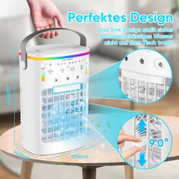 Mobiele airconditioning - mini-airconditioner voor de kamer - 4-in-1 luchtkoeler met waterkoeling - 1000 ml airconditioner zonder afvoerslang - draagbare airconditioner met 3 standen en kleurrijk licht voor de kamer — thumbnail 4