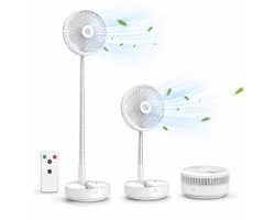 3-1 Ventilator Staand - Tafelventilator - Vloerventilator USB-C - 4 Standen - Draadloos en Geluidloos Fluisterstil - Fans - Staande Mini Ventilator - Kleine Statiefventilator - Aircooler - Mobiele Airco - 19,5 x 19,5 x 2,5 cm - Wit — afbeelding 1