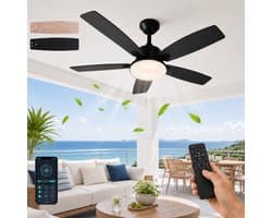 MUPOO Modern Zwart plafondventilator met verlichting Ø132 cm- plafonventilator afstandsbediening & APP -Stille DC Motor & 6 Snelheden-zomer- en winterstand-ventilator lamp plafond met Dubbelzijdige bladen Voor Woonkamer, Slaapkamer en Kantoor — afbeelding 1