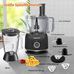 Keukenmachine Blender - Keukenrobot Mixer - Eten Bereiden - Krachtige 1500W Motor - 2.5L Hakmolen - Zwart — thumbnail 5