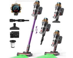 Lubluelu P6 Draadloze Steelstofzuiger 45Kpa- 5 in 1 Handstofzuiger - Zelfstaand Design - 50 Min Gebruikstijd - Verwijderbare Batterij- Anti-klit Borstel - HEPA-filter - LED-koplampen