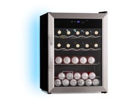 Klarstein Coachella 60 Drankenkoelkast - 60 L wifi-compatibel, LED-verlichting, Roestvrij staal, Fluisterstil, 3-18 °C, Uitneembare schappen, Drankenkoelkast met glazen deur