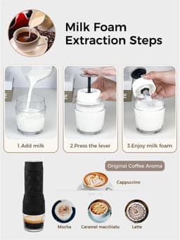 Draagbaar koffiezetapparaat | draagbare espressomachine | 3-in-1, draagbare koffiemachine | warm/koud water, handmatige espressomachine voor capsule en grondhandpers, brouwer, wandelen, reizen — thumbnail 3