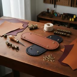 lederen tas bodem met portemonnee riemen, tas bases handgrepen vervanging, gehaakte accessoires set, tassen maken hardware, bodem pad handgrepen benodigdheden, DIY reparatie draagtas portemonnee — thumbnail 3
