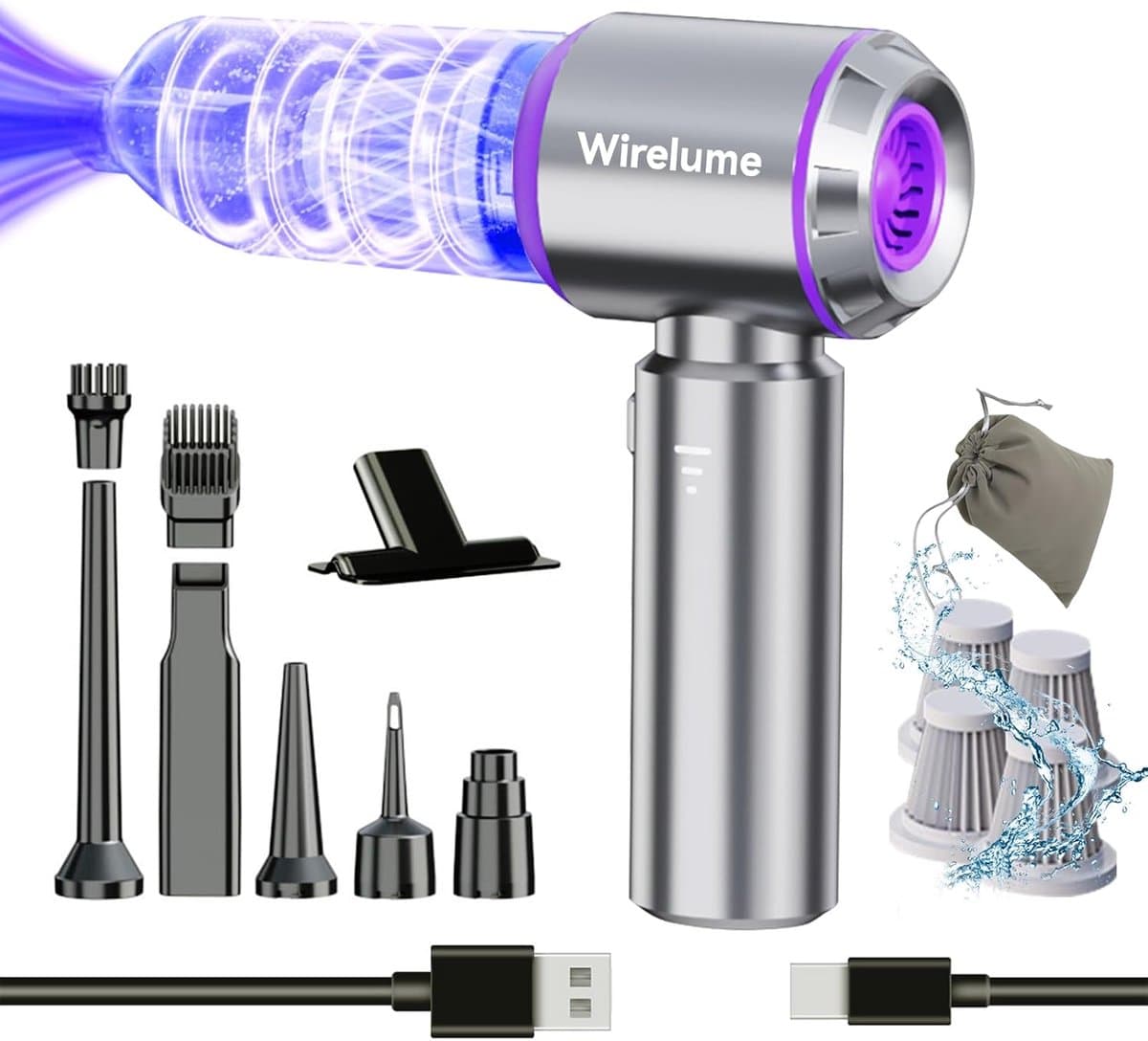 Draadloze Kruimeldief - Handstofzuiger 22000Pa - Oplaadbare Auto Stofzuiger - HEPA Filter - USB-C - Inclusief Opzetstukken - Paars — afbeelding 1