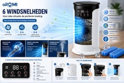 oROMI Mini Aircooler met Waterverneveling – 6 Snelheden – 300 ml Watertank – 7 Kleuren LED – Timer – USB Tafelventilator met 2 Koelelementen — thumbnail 4