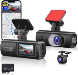 SnelShoppen - Hodozzy Dashcam Voor En Achter Auto, Dual Front En Binnenruimte Autocamera, FHD 1080p, 64G Kaart, 3,16 Inch IPS-Scherm, G-sensor, Parkee — thumbnail 1