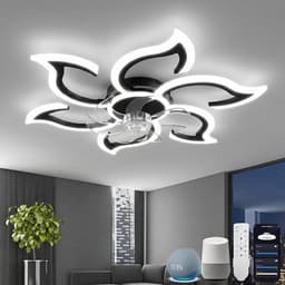 Plafondventilator met lamp stil modern LED plafondlamp dimbaar met afstandsbediening 6 snelheden 88 cm zwart — thumbnail 1