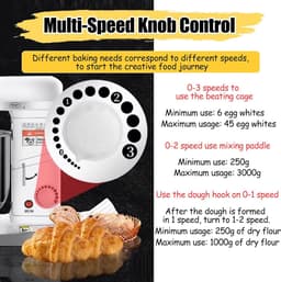 Keukenrobot - Deegmixer - Bakken en mengen - 3-in-1 hulpstukken - 10 Liter kom - Wit — thumbnail 5