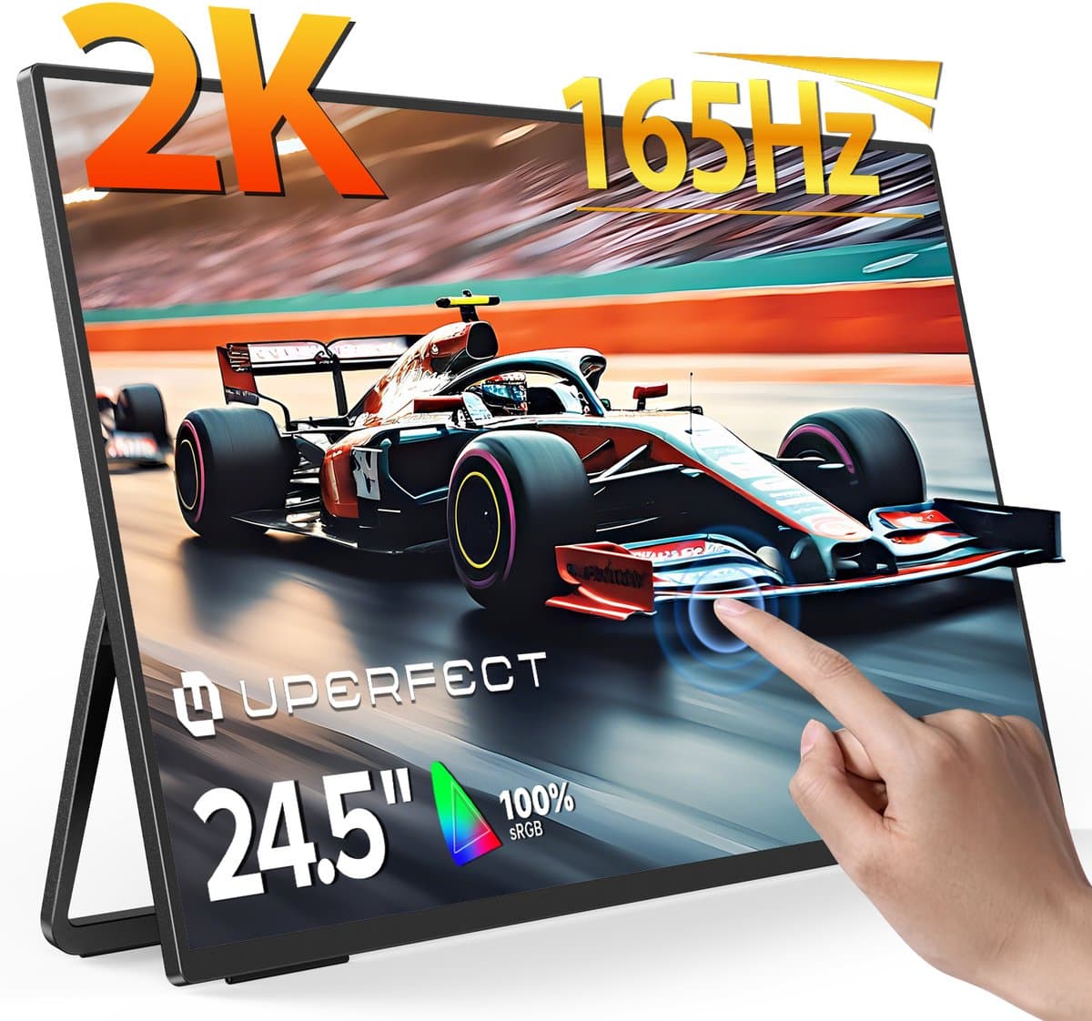 UPERFECT 24.5-inch draagbare touchscreen-monitor met geïntegreerde standaard, 165 Hz, 2560x1440p QHD IPS, USB-C- en Mini-HDMI-poort, tweede scherm voor laptop/telefoon/gameconsole — afbeelding 1