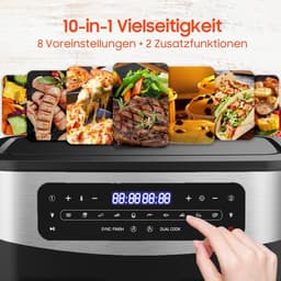 Airfryer Dubbele Zone - XXL Airfryer Olievrij - Gezond Koken - Dubbel Raam - 12 Liter - Zwart — thumbnail 5