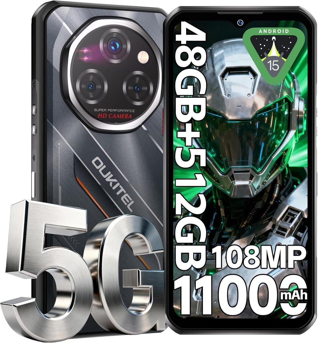 OUKITEL WP62 5G Rugged Smartphone-11000mAh-48GB RAM-512GB ROM-108MP camera-Android 15-IP68/IP69K-OTG — afbeelding 1
