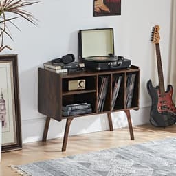 SNJY® Platenspeler Meubel - Platenspeler Kast - LP Houder - Platenhouder - 40D x 80B x 68H cm - Bruin — thumbnail 2
