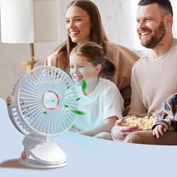 Clipventilator – Oplaadbare USB Ventilator met Klem, LED Licht, 3 Snelheden, 360° Verstelbaar, 3000 mAh Wit — thumbnail 3