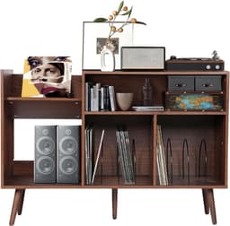 SNJY® Platenspeler Meubel - Platenspeler Kast - LP Houder - Platenhouder - 40D x 115B x 75H cm - Bruin — thumbnail 1