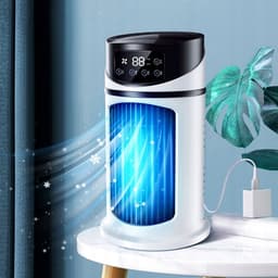 Draagbare Airco - Torenventilator - Mobiele Aircooler - Ventilator Staand - Tower Fan - met Nevelkoeling & Timer - 6 Snelheden - 300 ml - USB - Persoonlijke Koeler - Voor Slaapkamer & Woonkamer & Kantoor — thumbnail 1