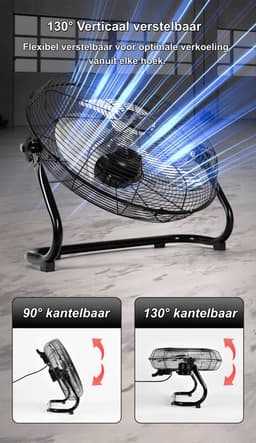 Casalora Krachtige Ventilator - Ventilator Staand - Industriële Vloerventilator 45CM – Zwarte Tafelventilator met 4 Snelheden, 130° Draaibare Luchtstroom, Aluminium Bladen voor Woonkamer, Garage en Werkplaats — thumbnail 3