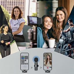 Draadloze Microfoon - Dasspeld Microfoon - 2 Stuks - Lavalier Microfoon - DSP Ruisreductie - Plug & Play - 20 m Bereik - Omnidirectioneel - Type-C & Lightning - Voor Vloggen & Podcast & Interviews & Opnames - Zwart — thumbnail 2