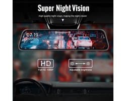 Dashcam voor Auto - 10 Inch Touchscreen Spiegelcamera - 1080P AHD Dashcam met Nachtzicht - G-Sensor - Parkeermodus - Groothoek 170° - Zwart