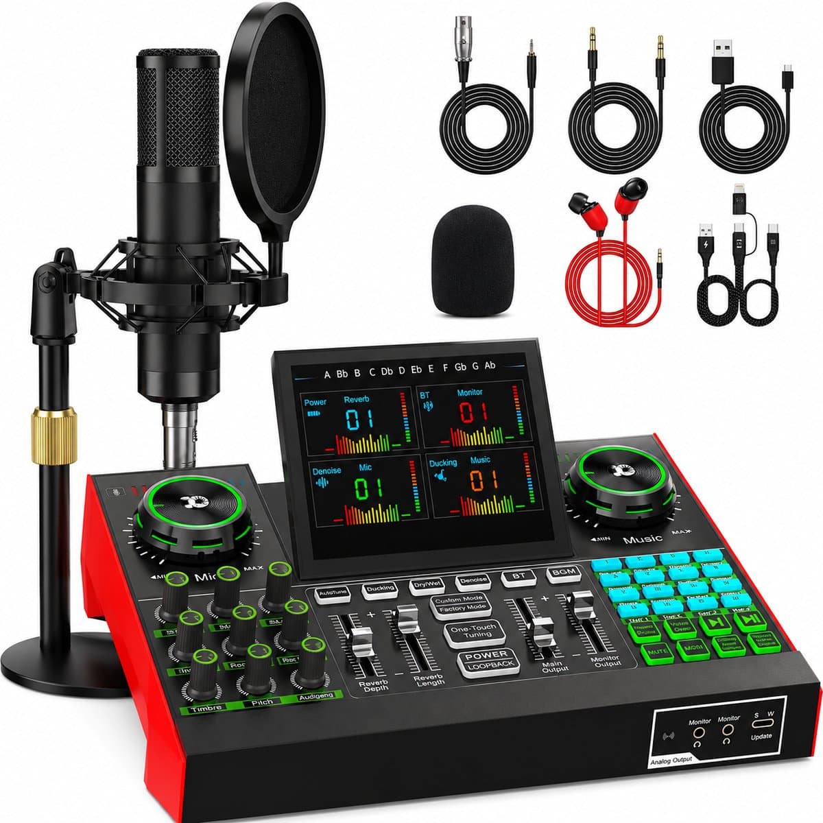 Podcast Microfoon Set met 6-Kanaals Audio Mixer – Condensatormicrofoon – Noise Reduction – Voice Changer — afbeelding 1