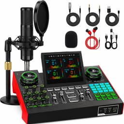 Podcast Microfoon Set met 6-Kanaals Audio Mixer – Condensatormicrofoon – Noise Reduction – Voice Changer — thumbnail 1
