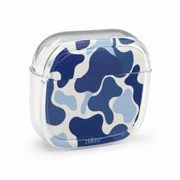Enluxe Case geschikt voor Airpods 4 - Blue Wave Pattern Design Blauw Wit met karabijn haak — thumbnail 3