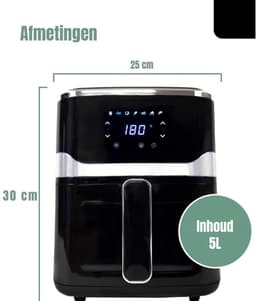 Klarven® Mini Airfryer - Digitaal Touchscreen, Tot 80% Minder Vet - See-through Venster - 5 Liter Zwart B 32 x D 25 x H 31 cm — thumbnail 4