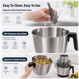 Elektrische Hakmolen 350W – Foodprocessor met 3 RVS Kommen – 2 Snelheden – 2,5L – Voor Vlees & Groenten — thumbnail 5