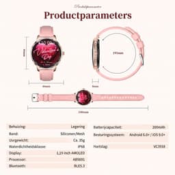 VASHOY HK38 - Smartwatch Dames - Horloge Dames - Full Screen - Bluetooth Spraakassistent – Hartslag, Bloeddruk, Stress, Slaap, Stappenteller - IP68 -Geschikt voor iOS/Android - Zilver — thumbnail 3