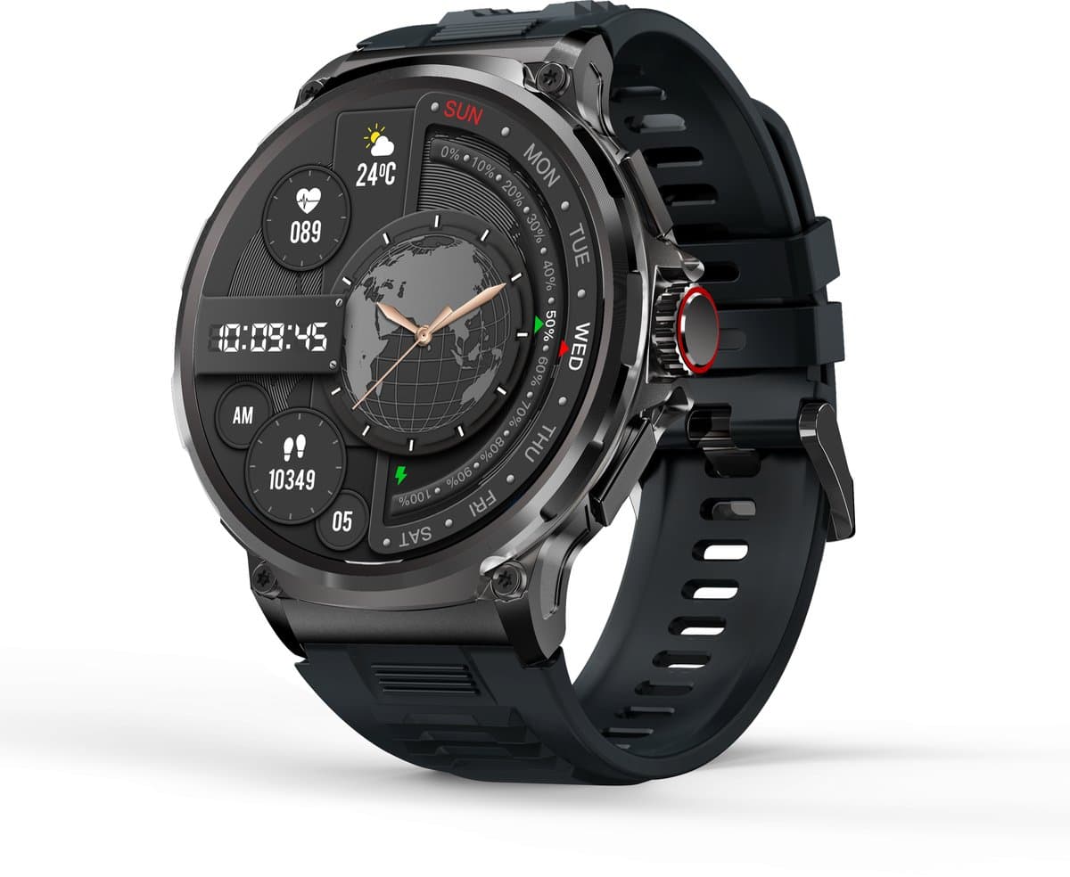 FOSMET Smartwatch Heren - 1200mAh accu - Smartwatch Heren Militair Kwaliteit - 60 dagen standby - Rugged Horloge Heren - Stappenteller - Hartslagmeter - Slaapmonitor - Belfunctie - Kompas - Waterdicht - Sport Horloge - Geschikt voor Android en iOS — afbeelding 1