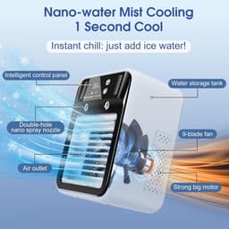 Tafelairconditioner – Mini Luchtkoeler – Draagbare Mini Airco – Vernevelende ventilator – 2 snelheidsstanden – Bevochtigings- en koelfunctie – Geschikt voor studentenkamers, slaapkamers en kantoren – Wit — thumbnail 4