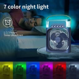 Draagbare USB-miniairco - ventilator voor op het bureau met vernevelaar, aromadiffuser, luchtbevochtiger, timer, automatische uitschakeling, draaifunctie, 7-kleuren-led en stille werking – Voor thuisgebruik - blauw — thumbnail 3