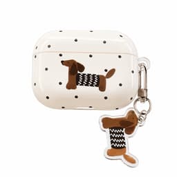 Enluxe Case geschikt voor Airpods 4 - Teckel Print Creme - Hardcase met Hondenhanger, Schokbestendig Hoesje — thumbnail 1