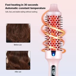 Brush Thermoborstel met infraroodtechnologie, 2-in-1 styler & föhn, 30 seconden snelle opwarming, lcd-temperatuurweergave, ionische krulborstel voor natuurlijke krullen en gladmaken # roze — thumbnail 2