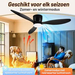 Plafondventilator met verlichting - 6 snelheden - 3 lichtkleuren - App en afstandsbediening - Stille omkeerbare DC-motor - Timer - Zwart — thumbnail 2