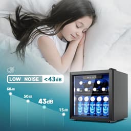 Joorly Mini Koelkast - Minibar - Drankkoelkast met glazen deur - Minibar voor 55 blikjes - met LED en temperatuurregeling - Wijn en bier koelkast - 43×41×47 cm - Zwart- RVS — thumbnail 3