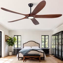 60 inch ultradunne plafondventilator met lamp, 5 massief houten bladen in donker walnoot - 3 kleurtemperaturen - dimbaar - 6 snelheidsstanden - stille luchtcirculatie - voor slaapkamer, eetkamer en woonkamer — thumbnail 2