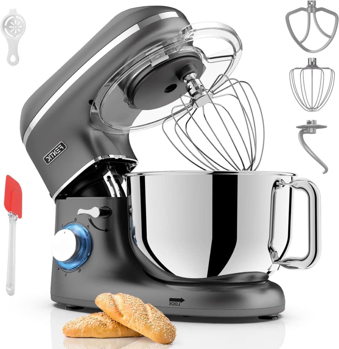 Keukenmachine - Mixer Robot - Deeg Kneden - Krachtige 2000W Motor - 6.2 Liter Kom - Antraciet — afbeelding 1