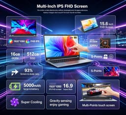 YBook15 15.6" 2‑in‑1 Laptop - 360° Scharnier Touchscreen - AMD Ryzen 3 3200U - 15,6 Inch FHD IPS - 16 GB DDR4 512 GB SSD - Donkergrijs - Voor Werk En Studie — thumbnail 2
