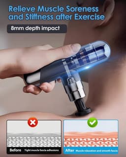 Diep weefselmassagepistool, 6-standen rug- en nekpercussiemassage, 4-kops draadloos spiermassageapparaat, pijnverlichting, Type-C-oplaadbaar, reisformaat — thumbnail 3