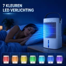 Mobiele airco zonder Slang & Afvoer- 3-in-1 - 4 Snelheden - Mini Ventilator - Draagbare Aircooler - LED Verlichting- Aircoventilatoren - Voor Slaapkamer & Woonkamer - Wit — thumbnail 3