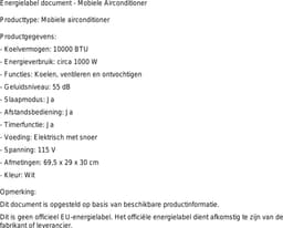 Mobiele airco 10000 BTU stil draagbaar met ontvochtiger, ventilator en slaapmodus 3-in-1 functie — thumbnail 2
