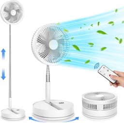 Kraftverdia Opvouwbare vloerventilator – Draagbare ventilator – Reisventilator – Stille bureauventilator – 4 snelheidsstanden – 180 graden verstelbare hoek – Geschikt voor slaapkamer, camping, kantoor en op reis – Wit — thumbnail 1