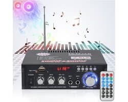 HiFi stereo audioversterker - 600W Bluetooth mini-versterker - Met basversterking, USB, MP3, FM-radio - Geschikt voor auto's en thuisgebruik - Kaart-/USB-ingang - 12V/220V Bluetooth thuisversterker - Stereo versterker