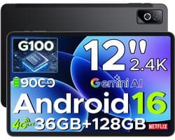 DOOGEE Tab G6 Pro - Tablet - Tablets - 36 GB RAM + 128 GB ROM (2TB/TF) - 9000 mAh/18 W - Android 16 - Gemini AI - 2,4K 90 Hz IPS - Helio G100-chipset - 4G LTE - wifi - Dubbele luidsprekers - Face ID - Zwart